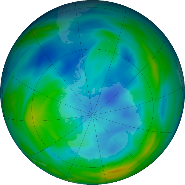 Antarctic ozone map for 26 July 2022